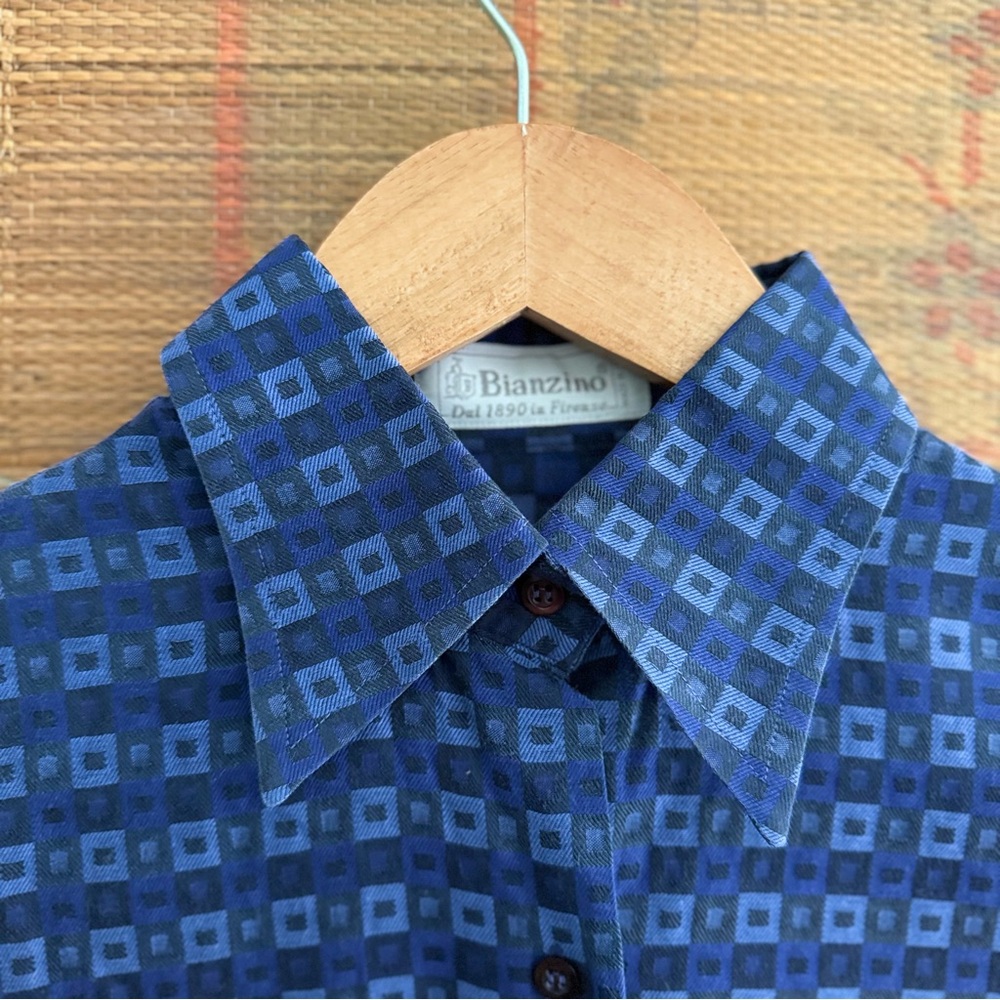 Bianzino Italy Geometric Brocade Button Down Shirt - Picture 2 of 4